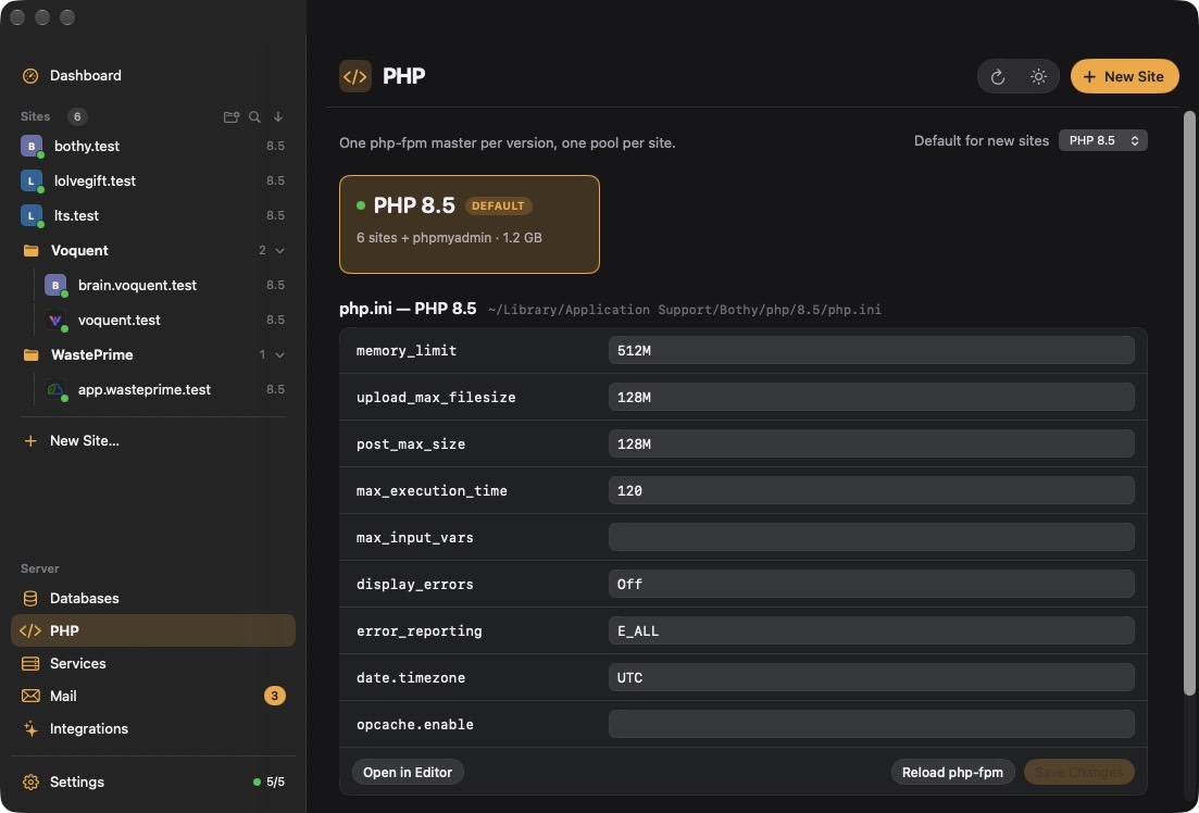 Bothy php screen